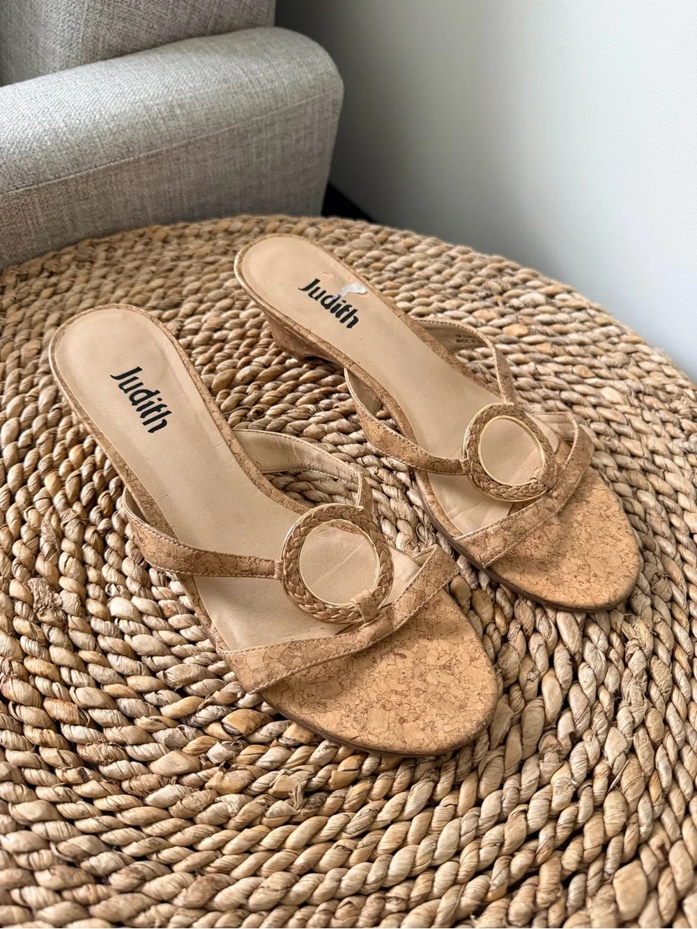 Vintage Tan Cork Heel Sandals